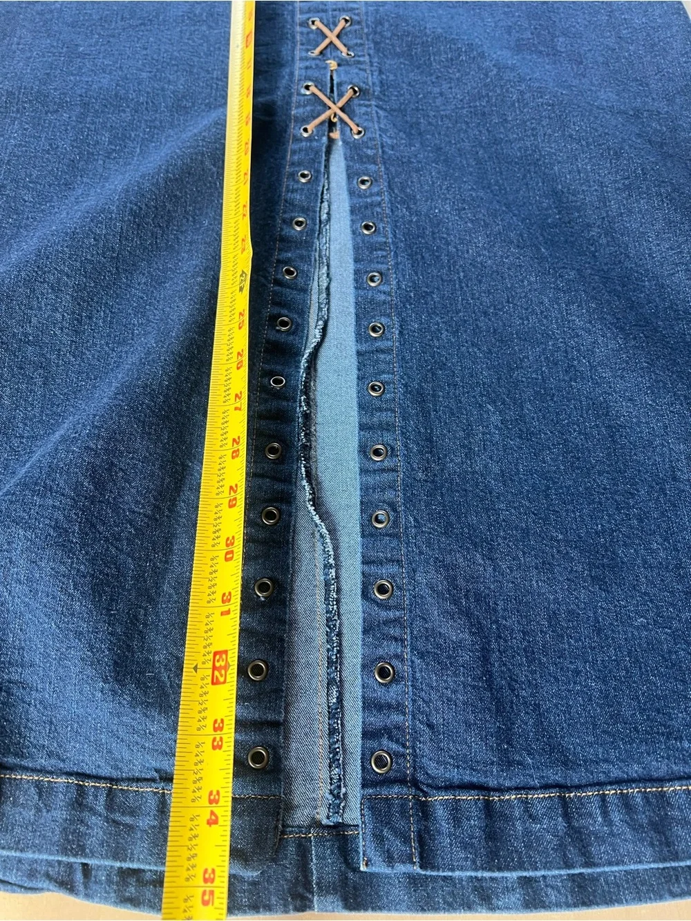 Vintage Y2K Starwear Jeans Denim Maxi Skirt 15/16 Lace Up Front Slit